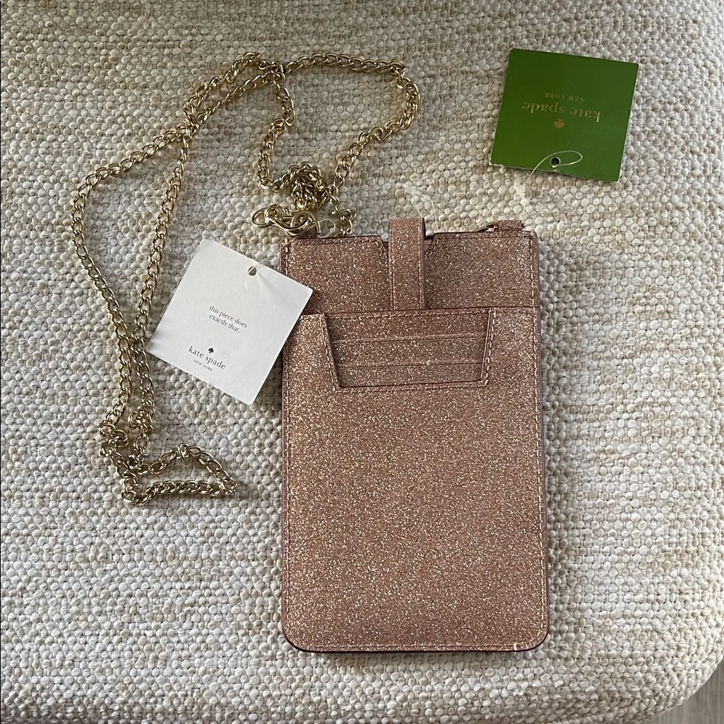 Kate Spade Sparkling Rose Gold Phone Crossbody & card case chain strap - Image 2