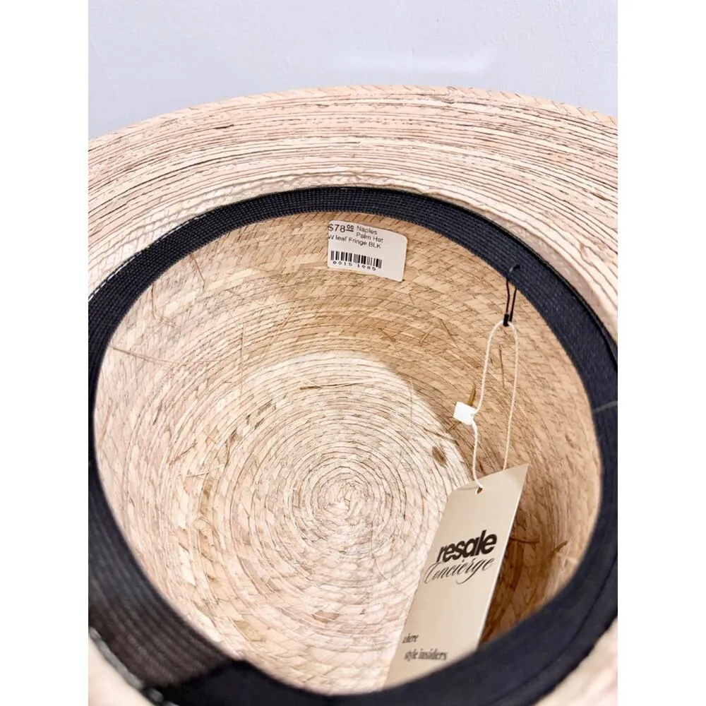 Naples Palm Woven Sun Hat Leaves Macrame Band Women's Large Tan - Image 5