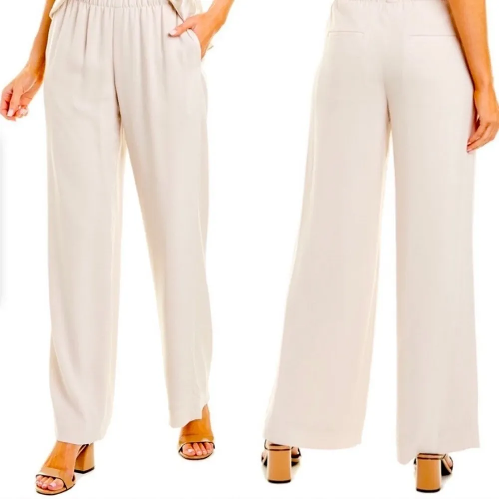 Vince  Beige High Waist Wide Leg Elastic Waist Pull-on Crepe Trousers Size Small - Image 2
