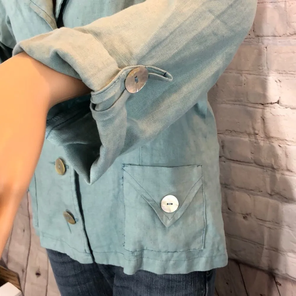 Willow Light Teal Loose Fit Linen Blazer Medium Green - Image 4