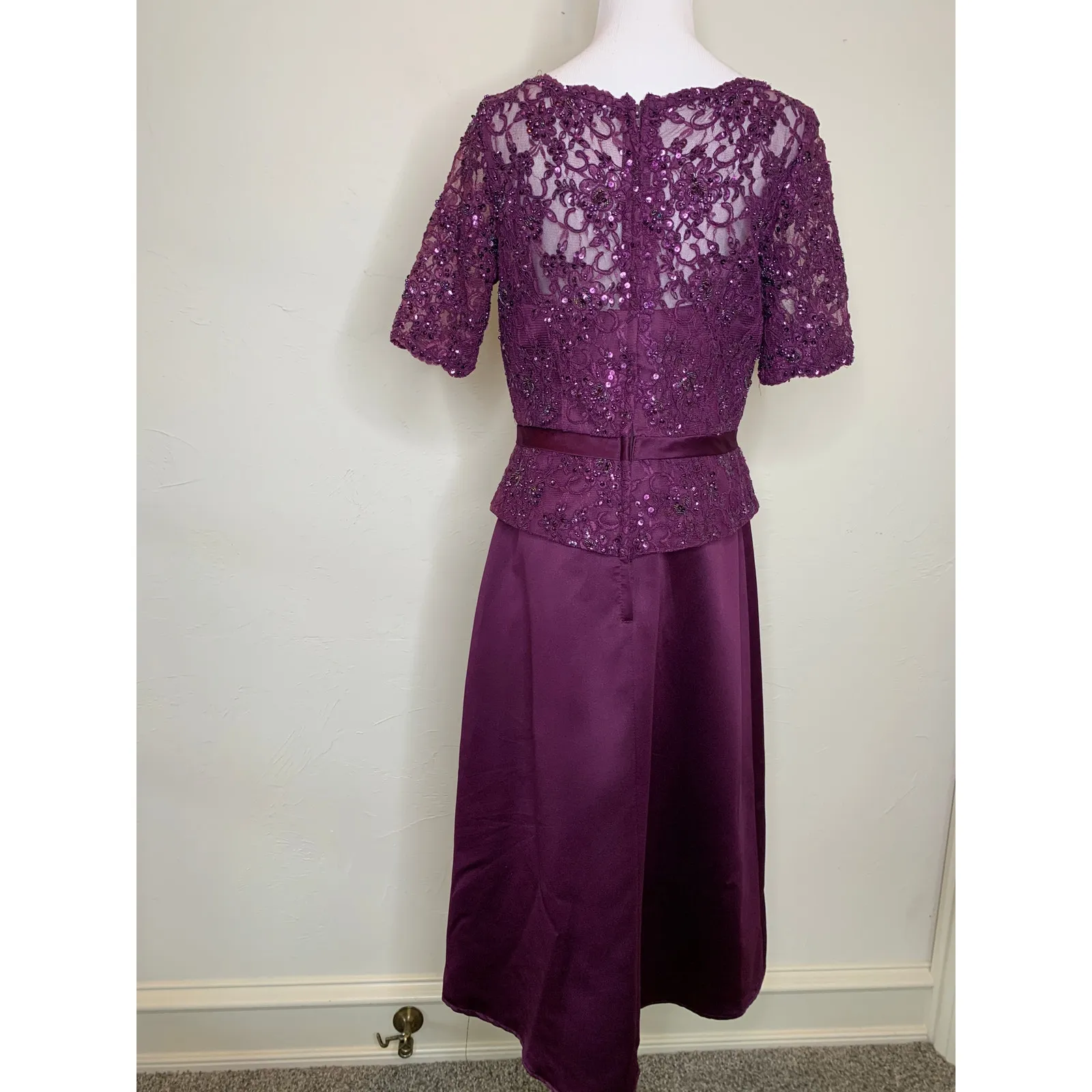 Eggplant Purple Lace Bodice Midi Dress Formal Wedding Sz 10 - Image 2