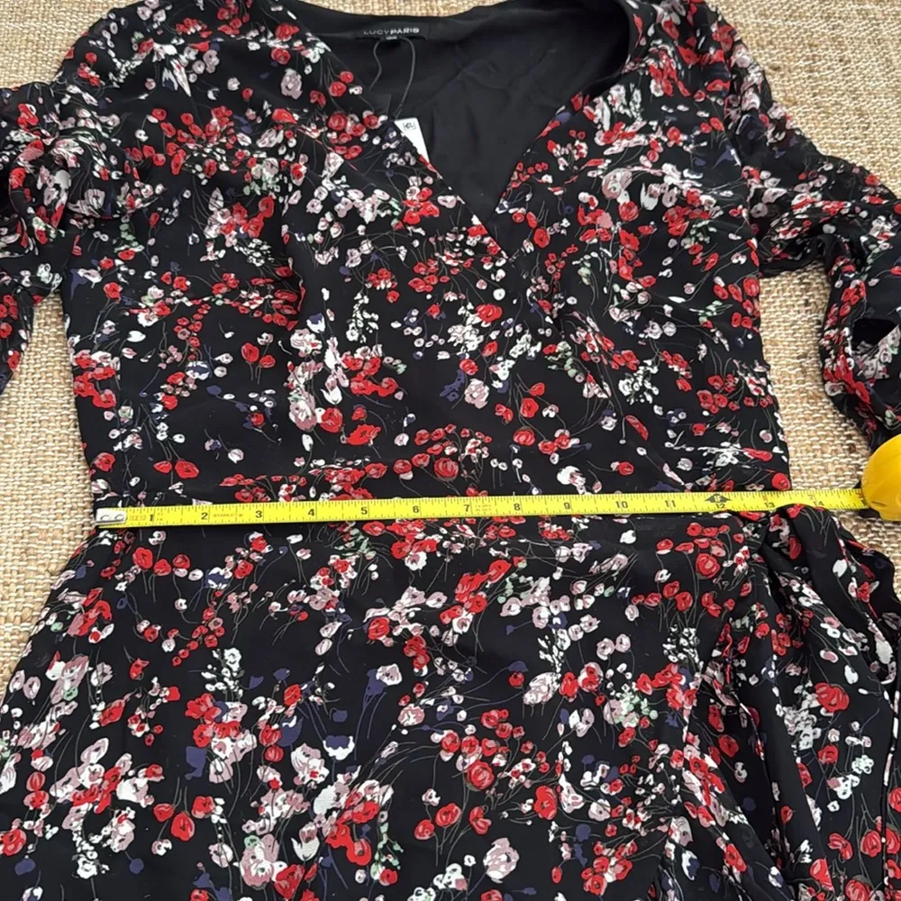NEW Lucy Paris Red/Black Floral Wrap w/ Side Tie & Ruffle Sleeve/Skirt - Image 11