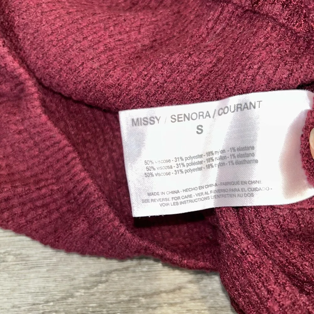 Burgundy Mock Neck Waffle Knit Sweater - Image 7