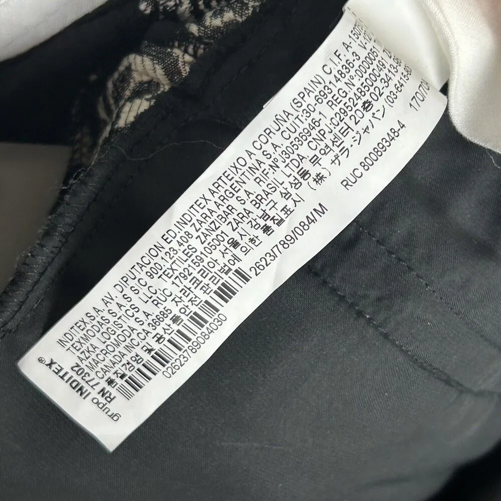 ZARA Pants Womens Medium black silver jacquard Flared Leg Slit Ankle Boggles Fav - Image 9