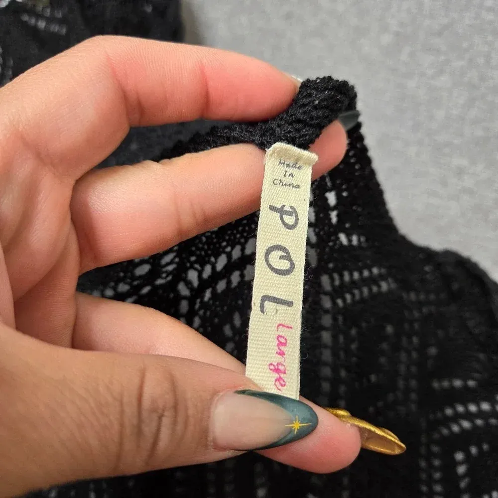 POL Black Crochet Knit Fringe Sleeve Cardigan - Image 4