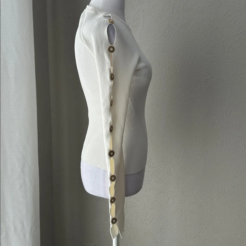 Jonathan Simkhai ivory cutout sleeve ribbed knit top XS White - Image 4