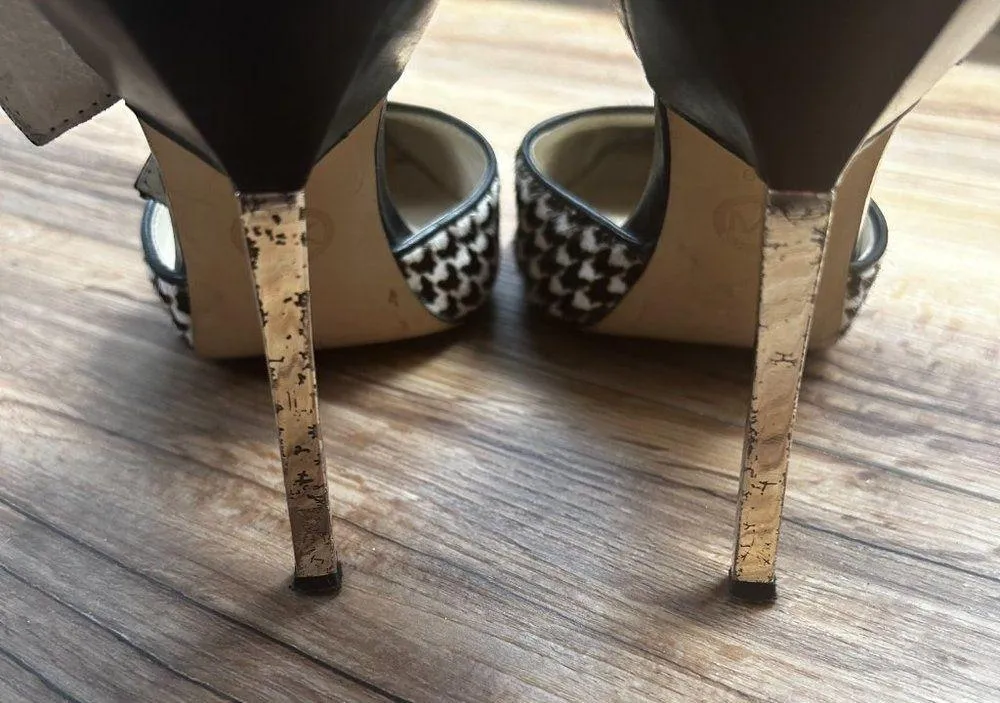 Michael Kors Zady Ankle Strap Houndstooth Stiletto Calf Hair Heels Pumps - Image 4