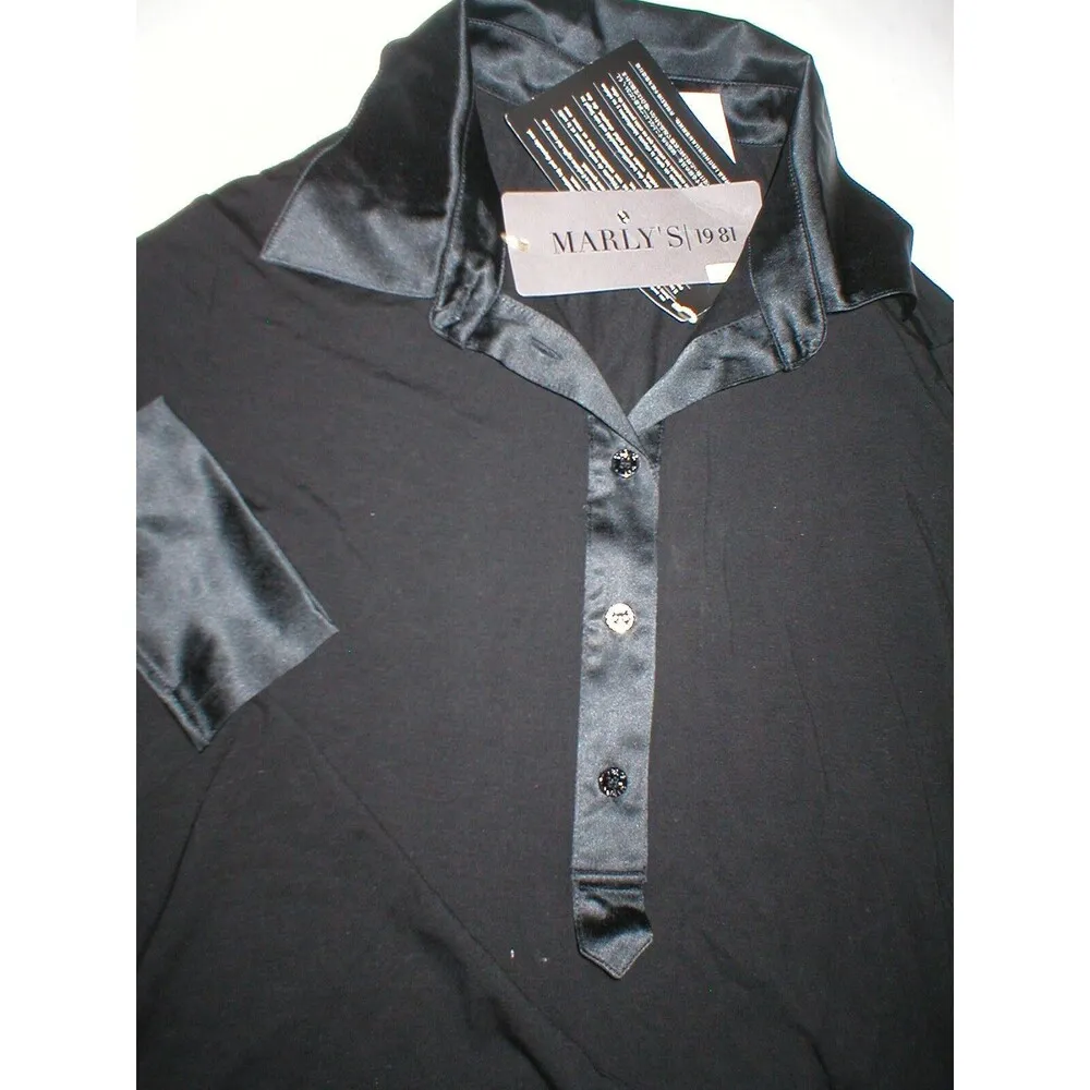 NWT New Womens Italy 48 Designer Marly's 19 81 Viscos Silk Polo Top Black 14 M L Size M - Image 6