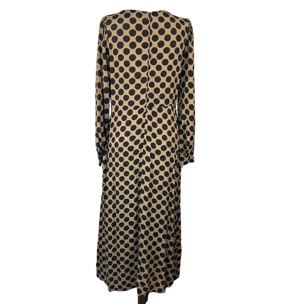 Rachel‎ Pally Polka Dot Puff Sleeve Midi Dress Tan Black Size Medium - Image 6