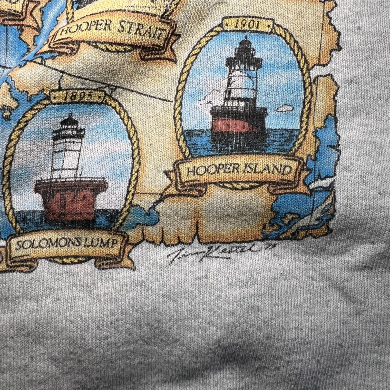 VTG 90s Lighthouses of the Chesapeake Bay Maryland Graphic Sweatshirt Womens XL - Image 4