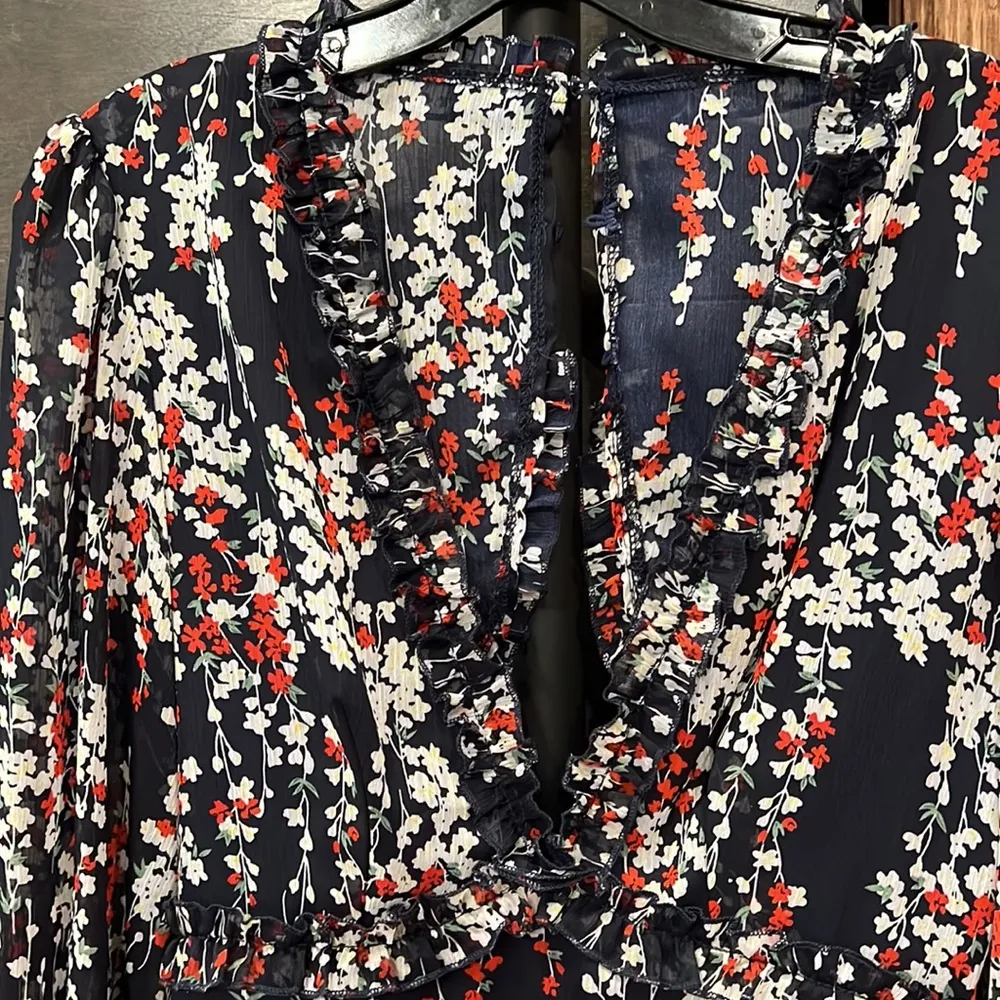 Navy ruffled open back dress. - Image 2