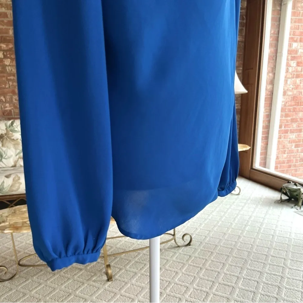 Lands’ End Top Draped Neck Royal Chiffon Blue Blouse 8 Cocktail Party Work Chic - Image 8