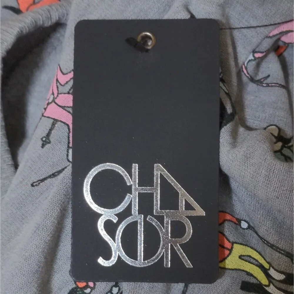 Chaser Knit Top in Vintage Ski Print Heather Gray Crew Neck Long Sleeves S New - Image 7