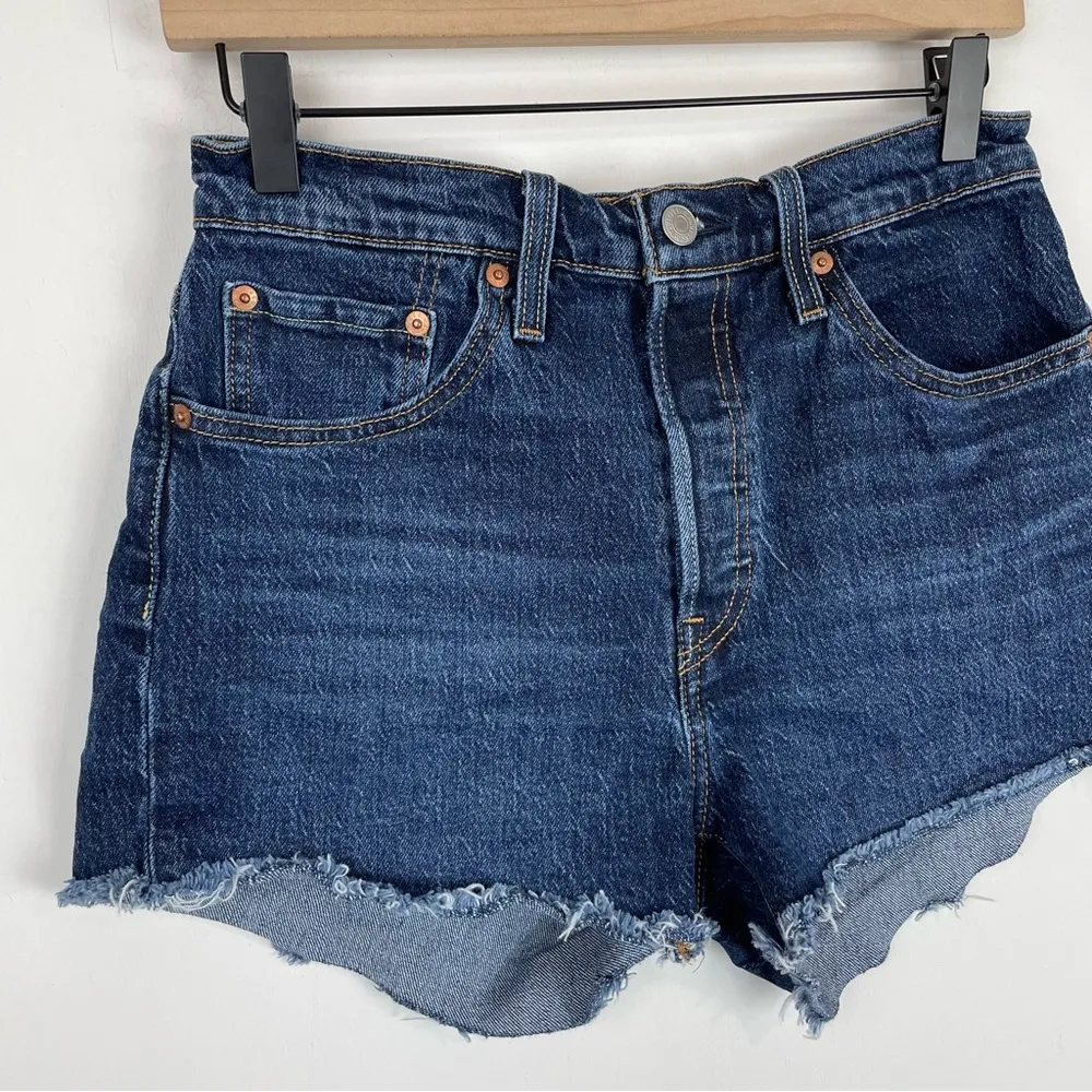 Levi’s 501 Dark Wash Denim Jean Shorts Sz 28 Raw Hem - Image 3