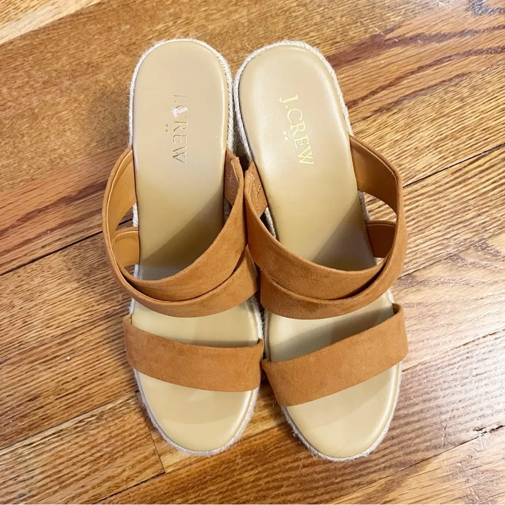 J.Crew Wide strap espadrille mule wedges Size 8 Tan Color Slip on Sandals - Image 2