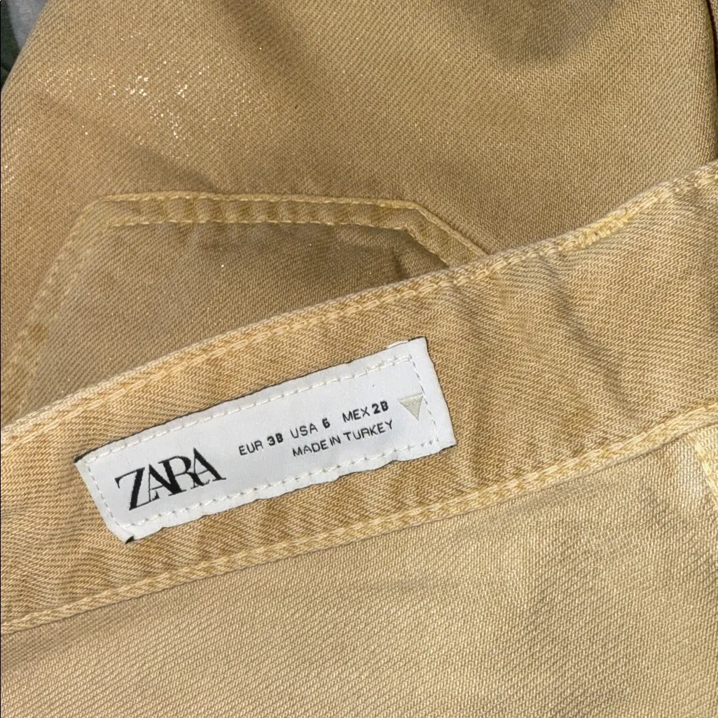 NWOT  Zara High Waist Cuffed Wide Leg Tan Jeans 6045/038 Bloggers Fave - Image 2