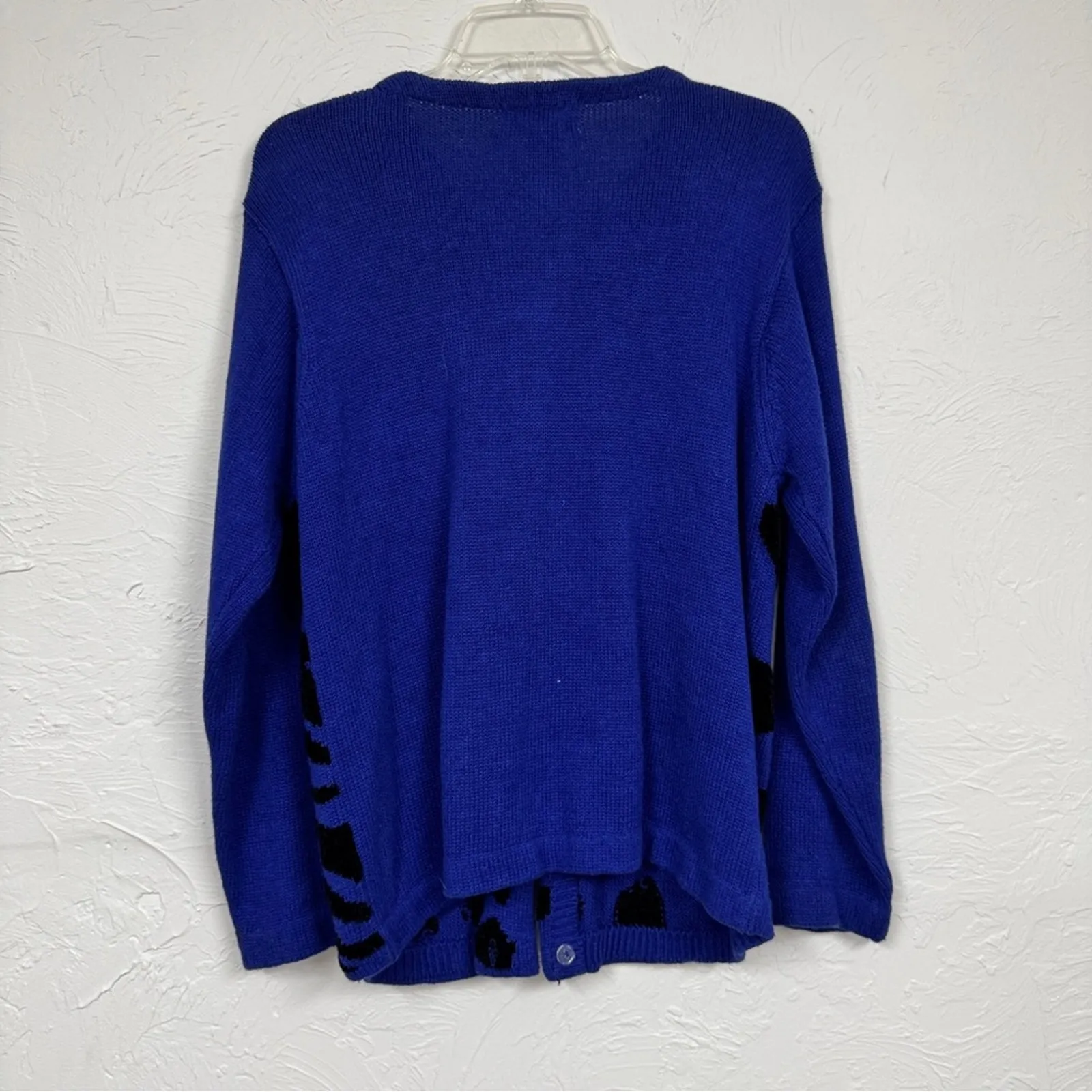 Vintage Lisa International Blue Black Zebra Cardigan Sweater Women M Funky Artsy Size M - Image 4