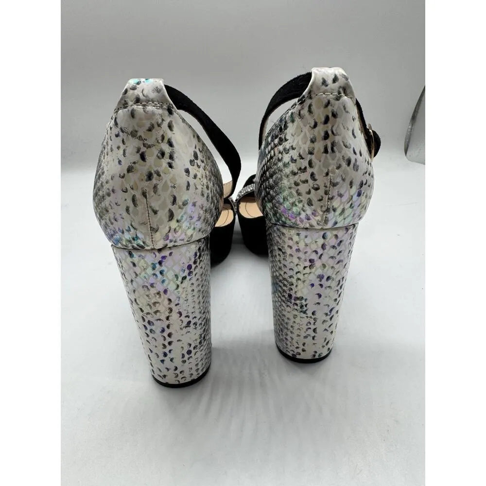 Rouge Helium Holographic Snakeskin Chunky High Heel Square Toe Sandals Sz 11 NEW - Image 6