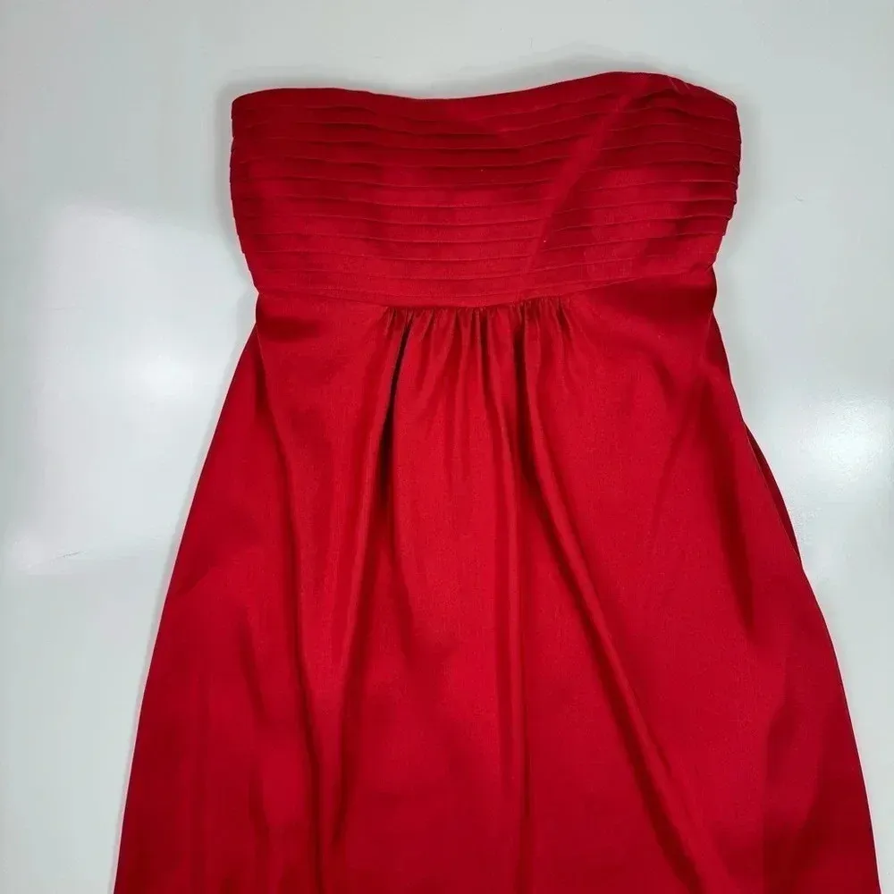 Banana Republic Red Strapless Cocktail Gown |‎ Pleated Top Midi Party Dress 0P - Image 3