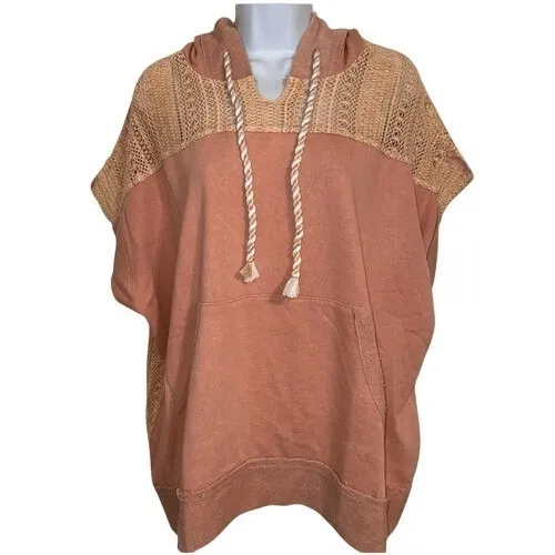 OLI‎ & HALI Waffle Knit Lace and Rope Oversized Hoodie Size Small Orange - Image 2