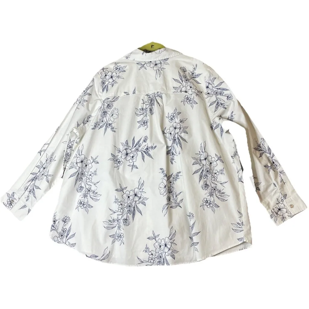 Canyon Retreat 3X Button Top Blouse White Blue Floral Beach‎ Nautical Travel - Image 2