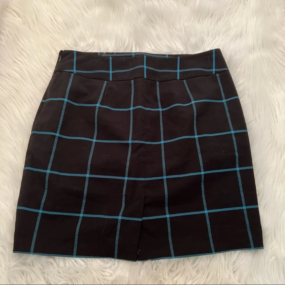 Loft A-Line Shift Skirt Black Teal Window Pane Plaid - Image 7