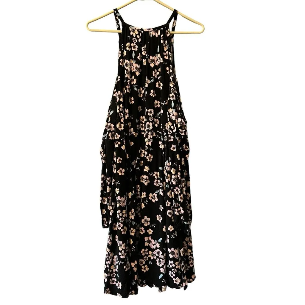 TORRID Cold Shoulder Floral Sun Dress Size 1‎ Black Pink Long Sleeve Flare Beach - Image 2
