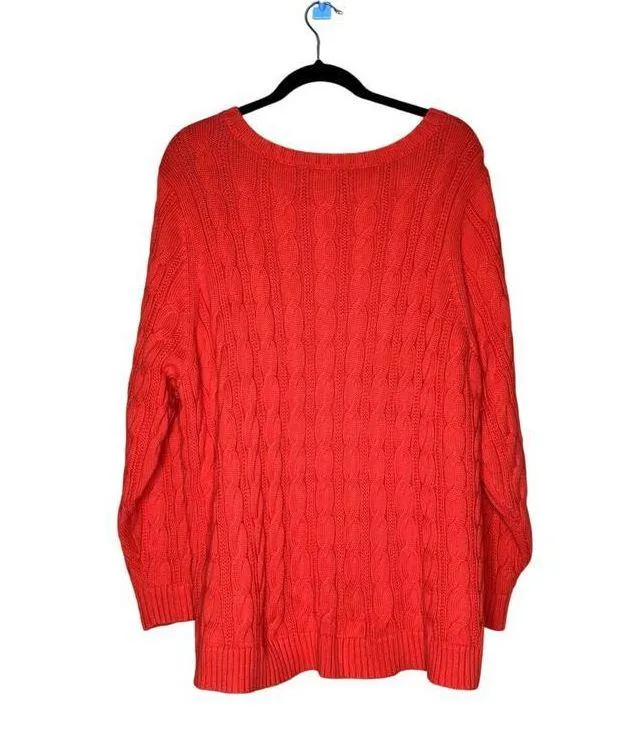 Lands' End women's size 3X sweater orange chunky cable knit cotton cozy, Autumn - Image 2
