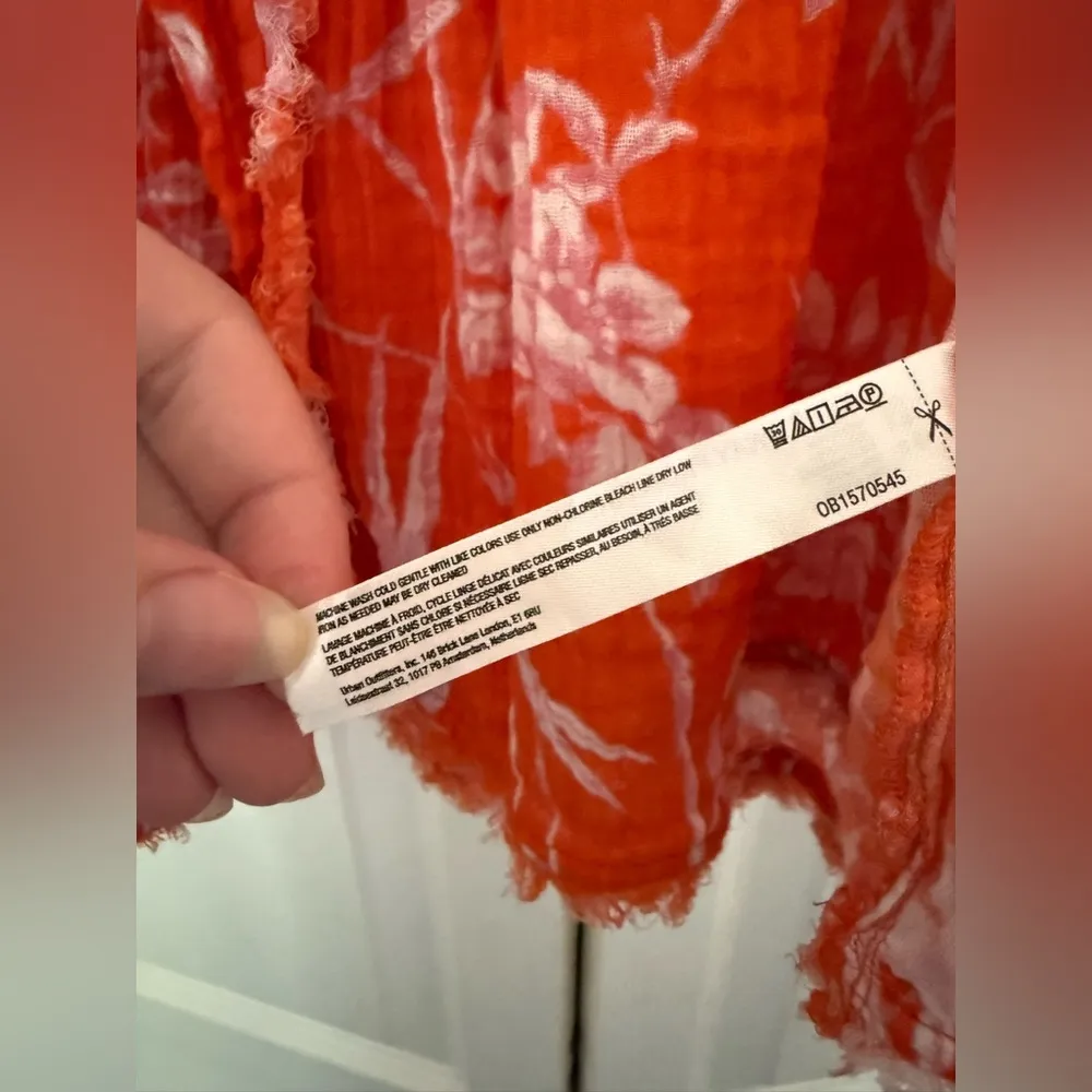 By Anthropologie Printed Gauze Mini Skirt Flowy Pink Orange White Size Large - Image 5