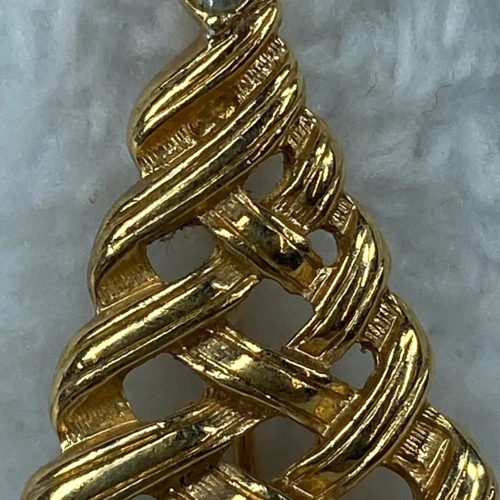 Avon Marked Gold Tone Braded Christmas Tree Holiday Jewelry Pin Brooch - Image 4