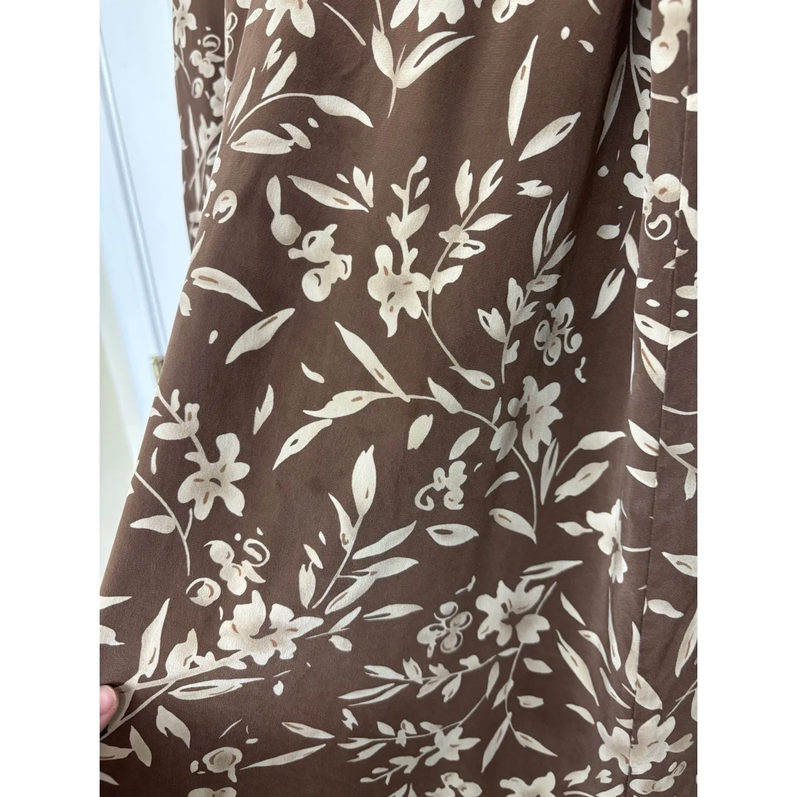 Vtg 80s Talbots Silk Brown Floral Midi Skirt Size 14 Fairy Boho Indie Cottage - Image 4