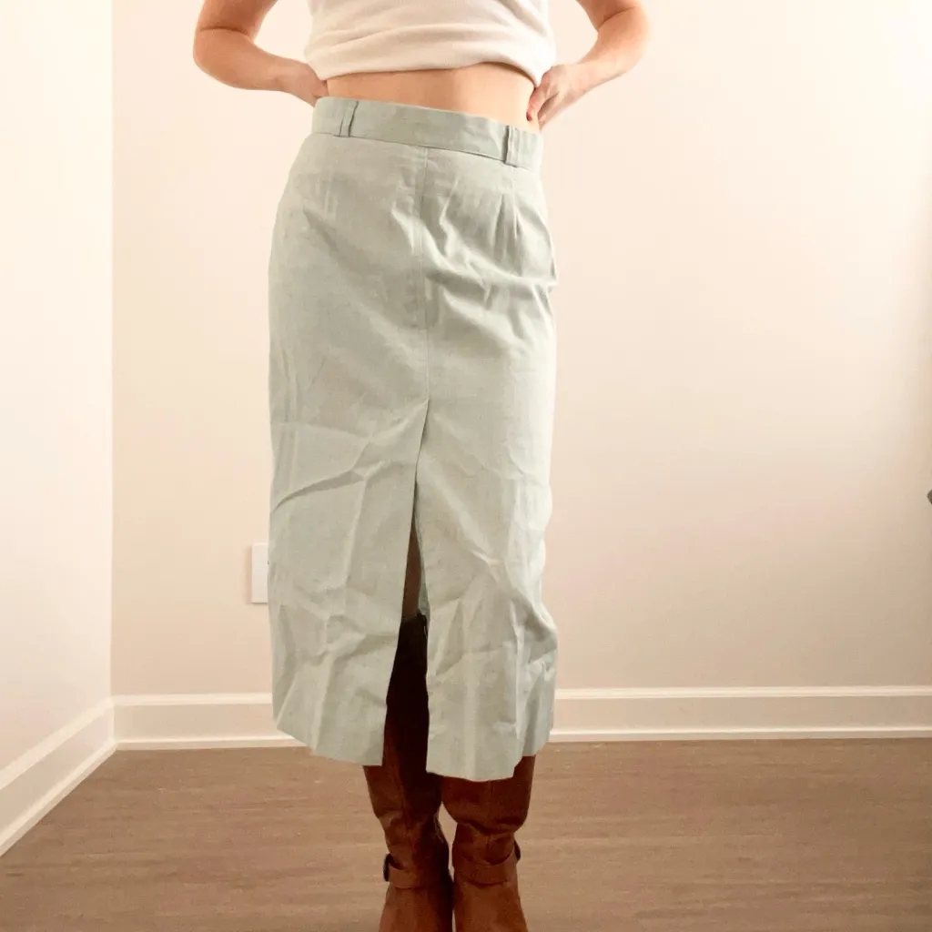 Vintage Bobbie Brooks Light Blue Pencil Skirt Green Size 2 - Image 3