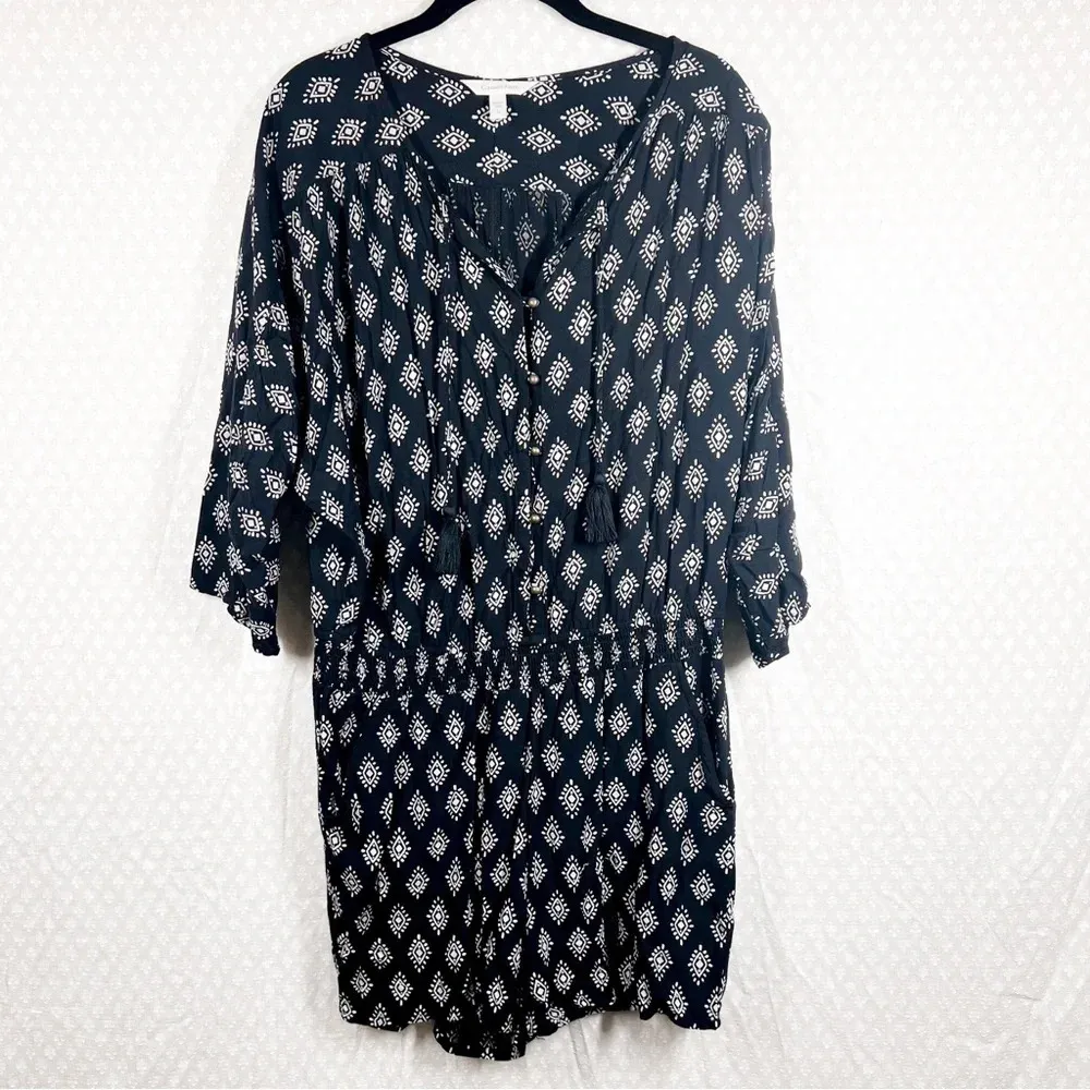 Garnet Hill Black White Diamond Print Remi Draped‎ Romper - Image 2