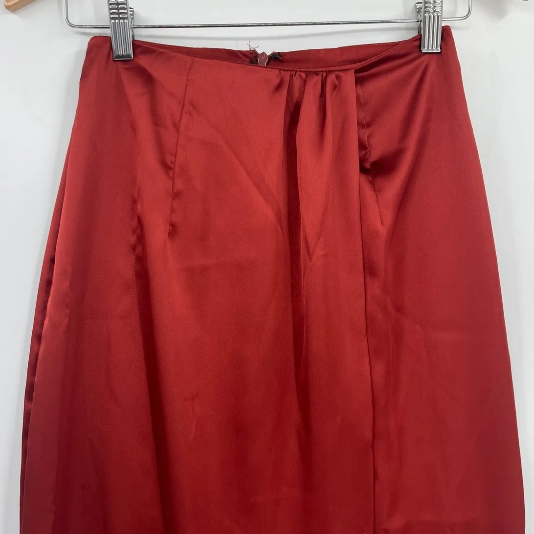 Asos Maxi Wrap Satin Skirt Sz 0 Rust Y2K Minimalist Formal Bias Sleek Modern - Image 2