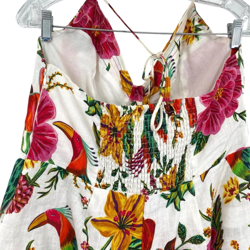 Farm Rio Toucans Garden Linen Halter Jumpsuit Size XL - Image 8