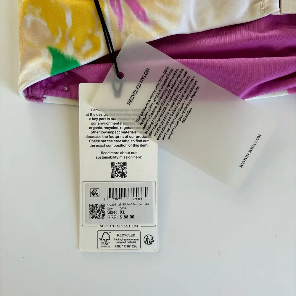 Scotch & Soda White Multicolor Floral Print Halter Tie Bandeau Bikini Top Sz XL - Image 5