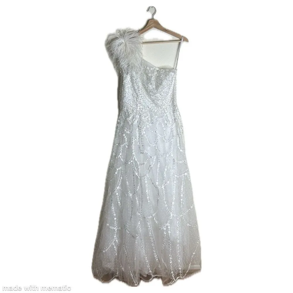 Mac Duggal EMBELLISHED ONE SHOULDER A LINE GOWN wedding pageant white dress 12 - Image 3