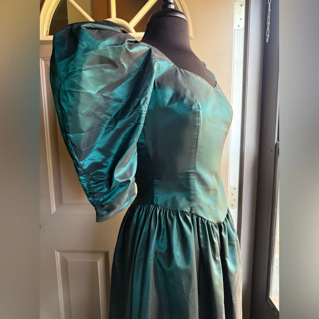 Vintage 80s Dance Allure taffeta bow midi formal dress, size small Blue - Image 3
