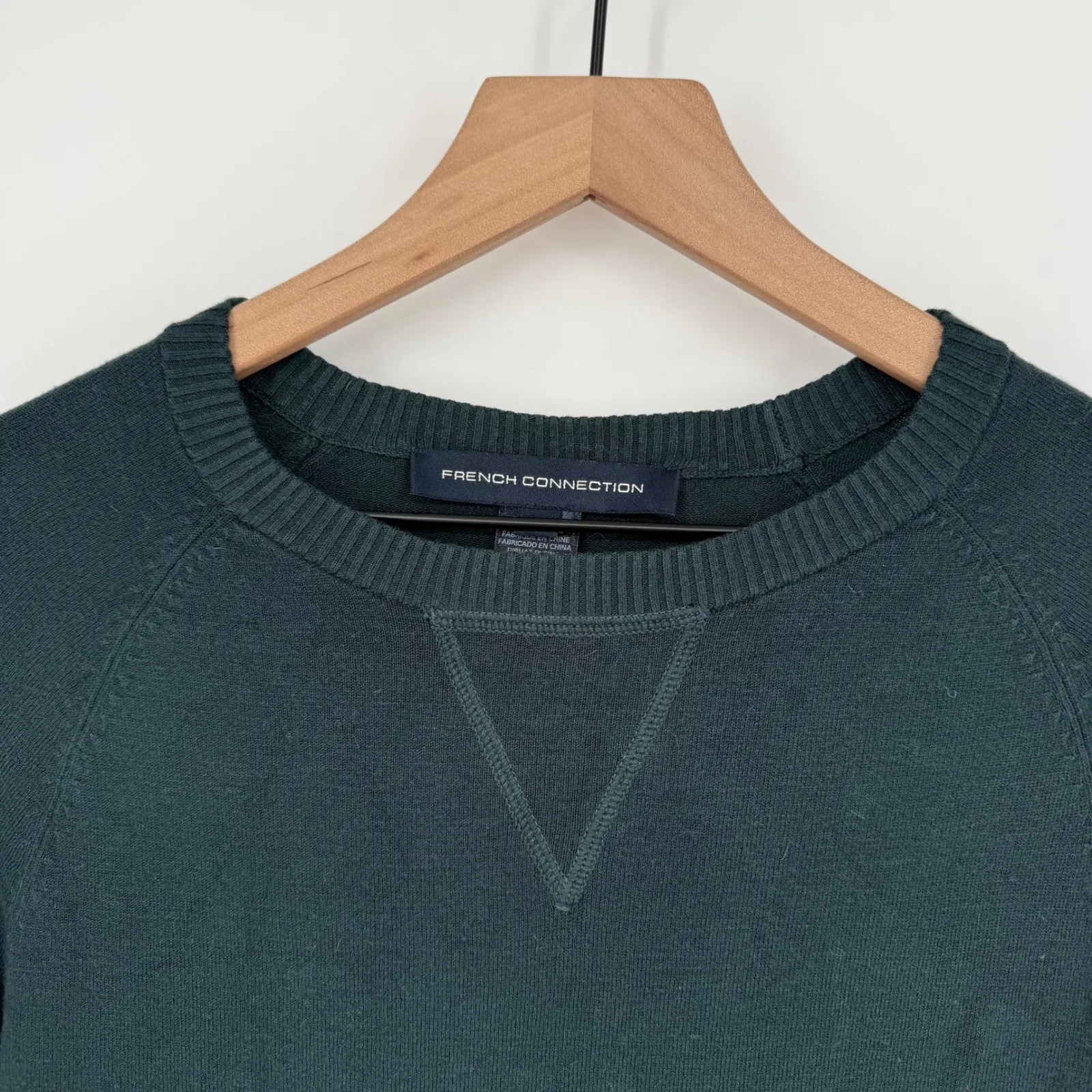 French Connection Dark Green Crew Neck Raglan Sleeve Knit Sweater XS - Image 4