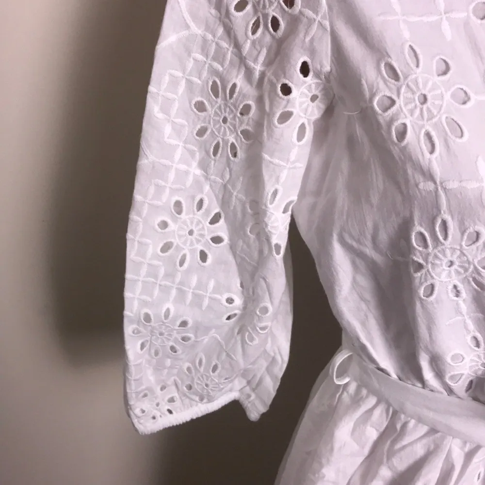 J. Crew Eyelet Ruffle Scalloped White Dress Tie - Image 4