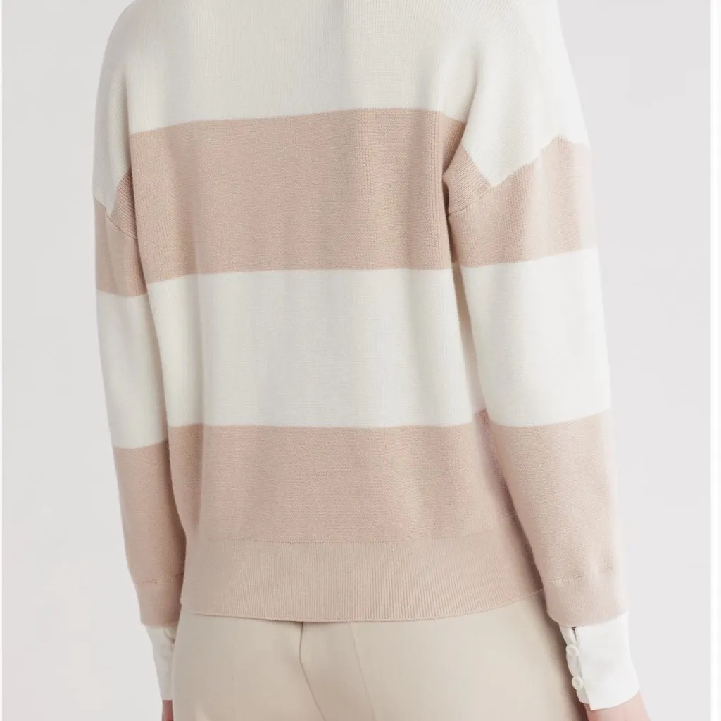 Adrianna Papell Cream and White Striped Crew Neck Sweater - Image 3
