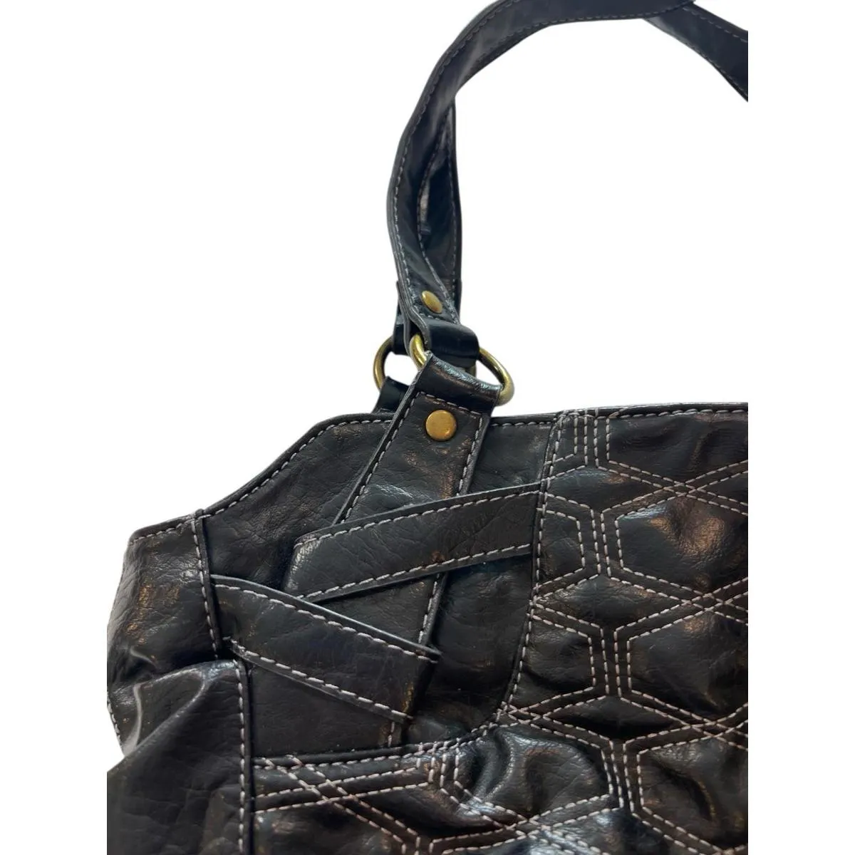 Axcess by Liz Claiborne Black Quilted Tote Shoulder Bag Polka Dot Lining Women’s - Image 4