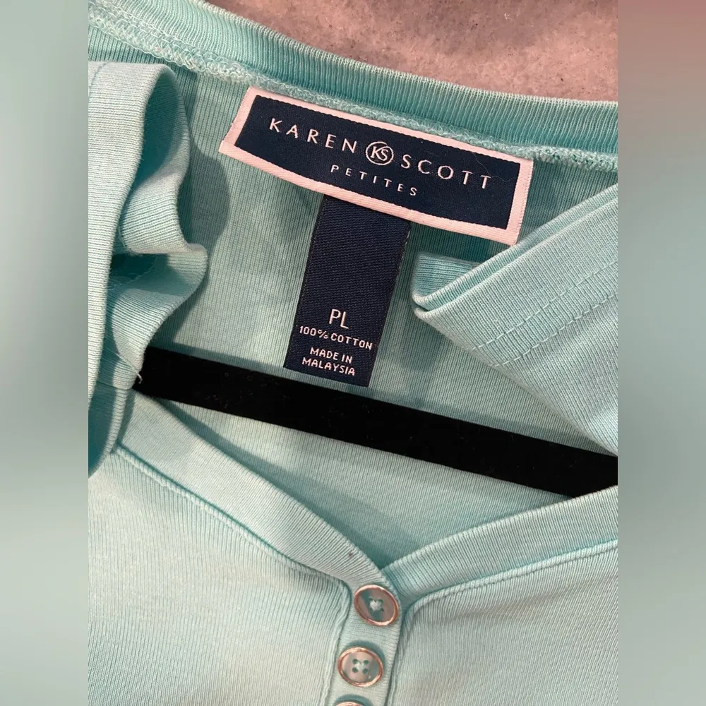 Karen Scott Size LP Aquamarine 3/4 Sleeve Henley Top Cotton Stretch Silver - Image 11