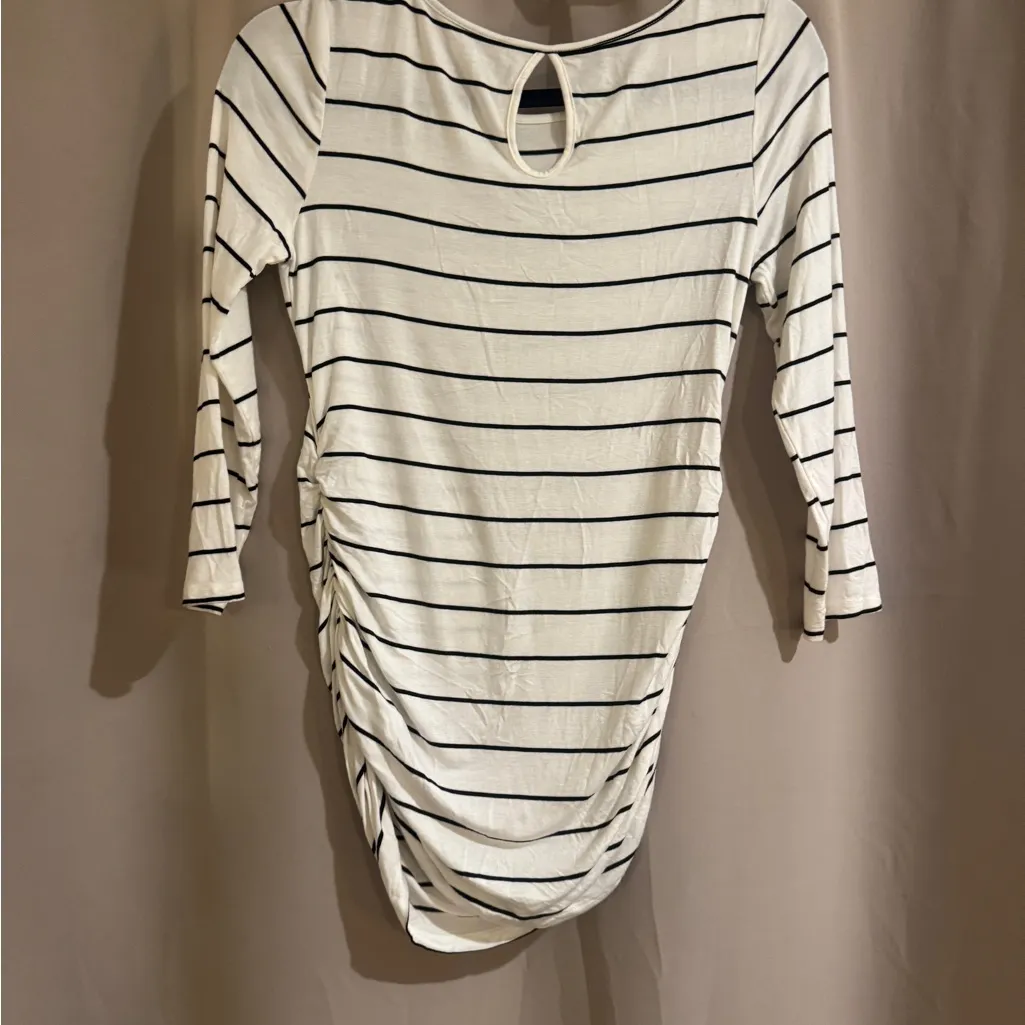 Motherhood Black and White Striped 3/4 Sleeve Top - Image 2