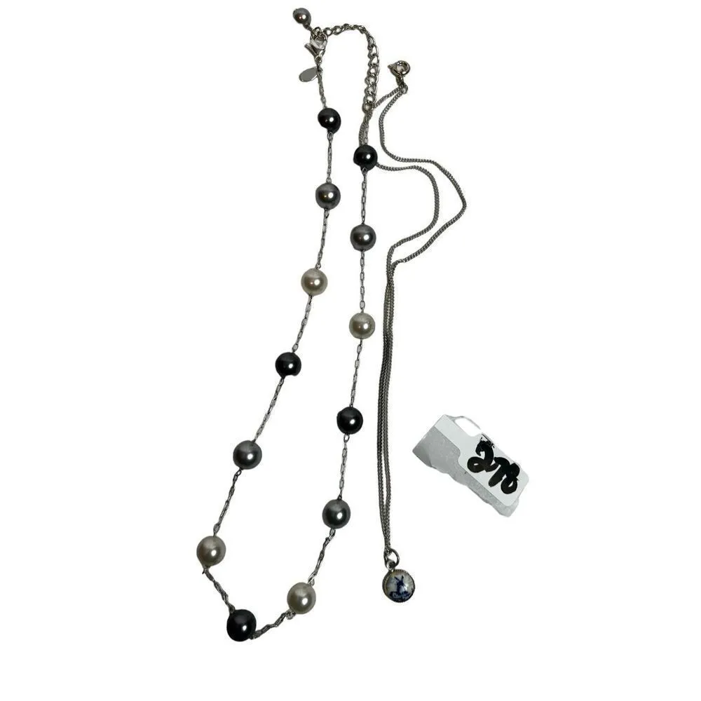 Silver and multi color gray and pearl white necklace and windmill charm necklace - Image 10