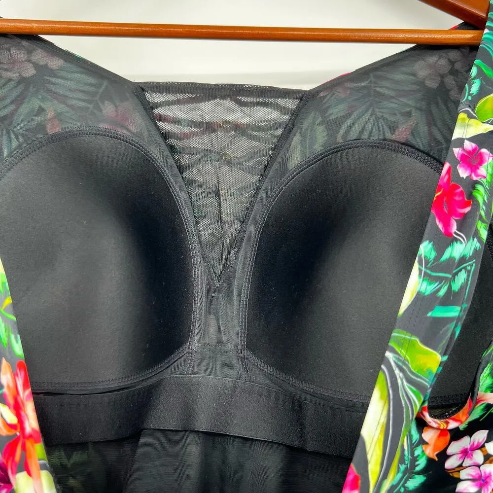 Swimsuits for all plus size black multicolor floral flower print bathing suit 24 - Image 3