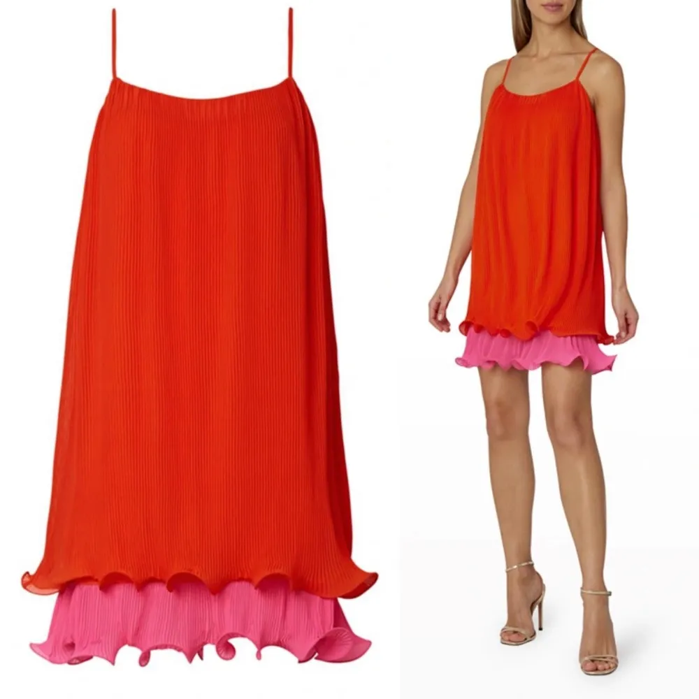 MILLY Bianca Dress Sleeveless Pleated Coral Orange Cocktail Ruffle Hem 10 NWOT - Image 14