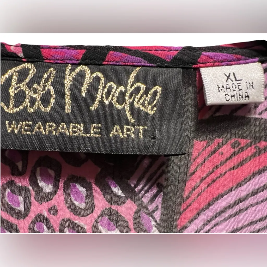 Bob Mackie Wearable Art Vest Sheer pink Mixed Media Print slinky bold statement - Image 5