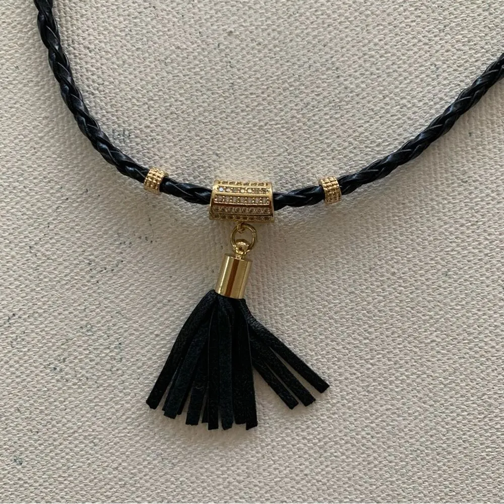 Ettika x Revolve Black Braided and 18k Gold Plated Tassel Y2K Short Necklace - Image 2