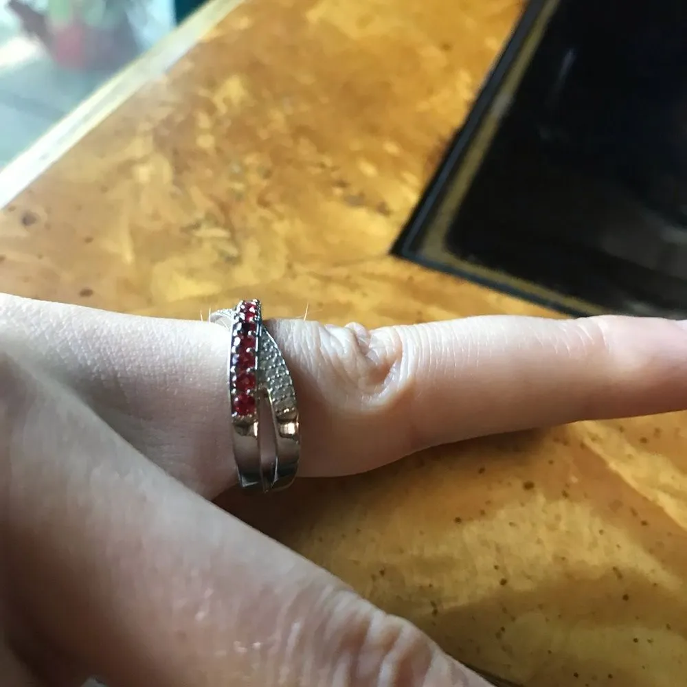 Natural Red Sapphire Sterling Silver Ring Size 8 - Image 2